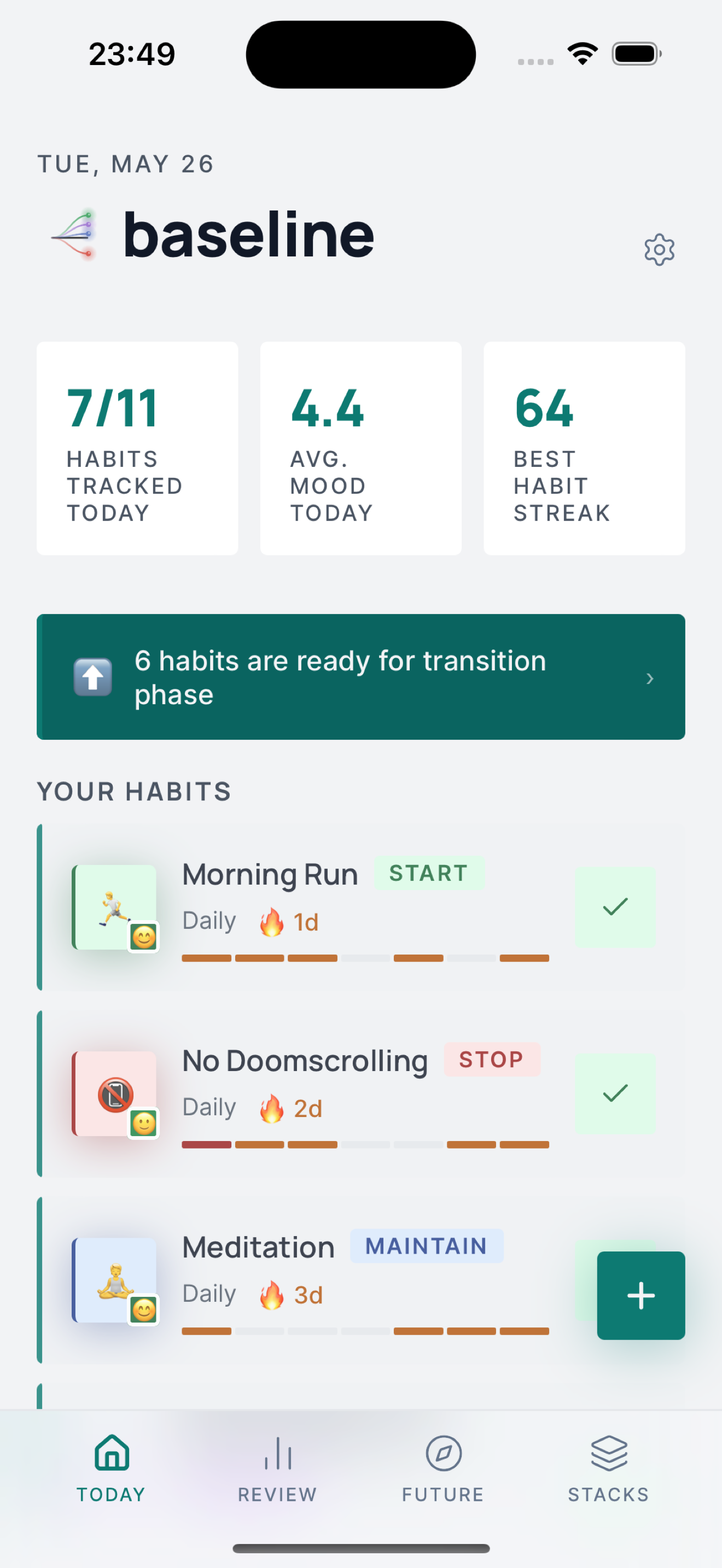 Today view — habit tracking